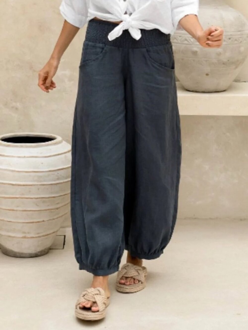 Nomad The Label Sadhu French Linen Pants Charcoal Lagenlook AU 12 / US 8